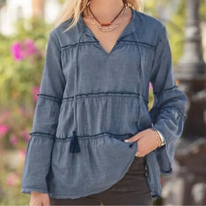 Sundance Blue Tiered Peasant Blouse